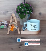 Halaya Hediye Kupa Bardak Beyaz ve Fotoğraflı Ahşap Anahtarlık Hediye (Model 8)