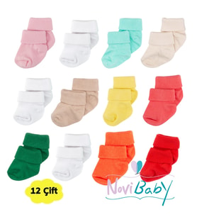Novibaby 12'li Bambu Yenidoğan Bebek Çorap - Kız Erkek Bebek Çorabı (Bordo)