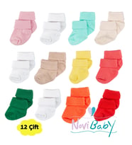 Novibaby 12'li Bambu Yenidoğan Bebek Çorap - Kız Erkek Bebek Çorabı (Bordo)