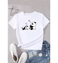 Unisex Uykucu Panda Baskılı Tasarım Tshirt (Beyaz)