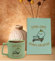 BK Gift Esprili Tasarım Serisi Yeşil Sert Kapaklı Defter ve Middle Kupa Seti, Arkadaşa Hediye, Yeni İş Hediyesi, Doğum Günü Hediyesi (Model 10)