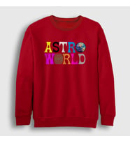 Presmono Unisex Beyaz Astroworld V2 Travis Scott Sweatshirt 44178tt (Kırmızı)