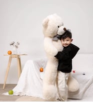 Sevimli Papyonlu Büyük Peluş Ayıcık, 130 cm- % 100 Yerli (Beyaz)