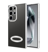 Samsung Galaxy S24 Ultra Kılıf Logo Yeri Açık Kamera Lens Önü Korumalı Renkli Kenarlı Şeffaf Silikon (Gümüş)