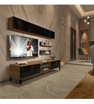 Decoraktiv Eko 5 Mdf Dvd Gold Tv Ünitesi Tv Sehpası - Parlak Beyaz (Pera - Siyah)