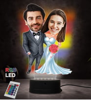 Doğum Günü Hediyesi,Sevgiliye Hediye, Kişiye Özel Fotoğraflı Gelin Damat 2 Karikatür 3D Led Lamba (RGB)