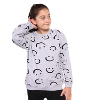 Toontoy Kız Çocuk Komple Gülen İfade Baskılı Sweatshirt ( Gri-Melanj)