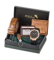 Polo Air Cüzdan Kartlık Kemer Saat Anahtarlık Set PL-0777E (Taba)
