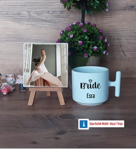 Bride Fotoğraflı Dekoratif Taş, Kupa Bardak Beyaz Hediye (Model 12)