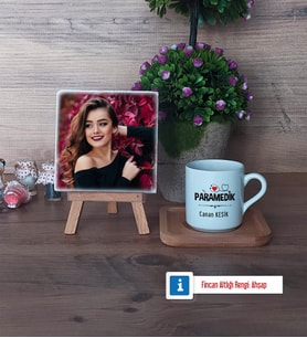Paramedik Fotoğraflı Dekoratif Taş, Ahşap Altlıklı Türk Kahvesi Fincanı Hediye (Model 1)