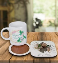 Kişiye Özel Tasarım Kupa Bardak Ve Fotoğraflı Ahşap Bardak Altlığı 99368 (Turkuaz)