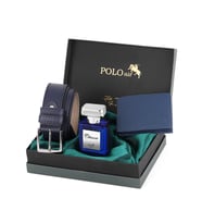 Polo Air Logolu Klasik Erkek Cüzdan Kemer Parfüm Seti  Kombin  PM-17 (Lacivert)