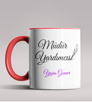 Kişiye Özel Müdür Yardımcısı Tasarımlı Siyah Renk Kupa Bardak 3 (Kırmızı)
