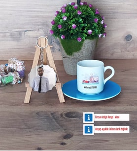 Fen ve Teknoloji Öğretmeni Türk Kahvesi Fincanı Ahşap Altlıklı ve Fotoğraflı Ahşap Anahtarlık Hediye (Model 5)