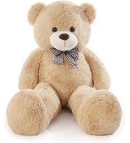 SOLE 130 cm Papyonlu Peluş Ayı,  İthal Kumaş  Büyük BOY Pelüş Ayıcık - % 100 YERLİ ÜRETİM (Bej)