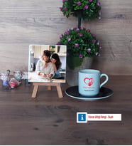 Anneye Hediye Fotoğraflı Dekoratif Taş, Ahşap Altlıklı Türk Kahvesi Fincanı Hediye (Model 7)