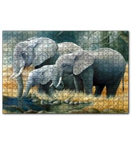 Cakapuzzle Fil Ailesi Su Kenarında Dijital Çizim  Puzzle Yapboz MDF (Ahşap) (1000 Parça)