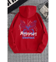 Unisex Butterfly & Letter Graphic Baskılı Sweatshirt (Kırmızı)
