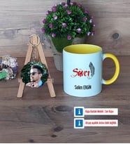 Savcı Kupa Bardak Beyaz ve Fotoğraflı Ahşap Anahtarlık Hediye (Model 7)