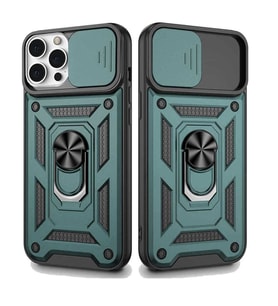 Apple iPhone 12 Pro Uyumlu Kızaklı Kamera Korumalı Tank Kılıf (Yeşil)