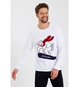 Süzene Nakış Baskılı %100 Pamuk Uzun Kol Erkek Sweatshirt (Mint)