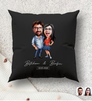BK Gift Kişiye Özel Sevgililer Karikatürlü Premium Kumaş Siyah Kırlent Yastık, Ev Hediyesi, Ev Dekorasyonu, Kişiselleştirilmiş Yastık, Dekoratif Hediye (Model 18)