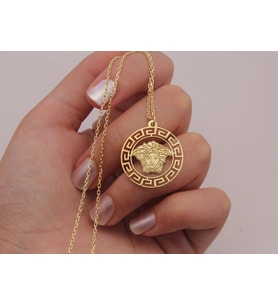 925 AYAR GÜMÜŞ VERSACE TASARIM KOLYE (Gold)