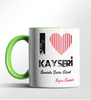 Kişiye Özel Kayseri Seninle Daha Güzel Tema Siyah Renk Kupa (Yeşil)