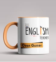 Kişiye Özel İngilizce Öğretmeni Temalı Siyah Renk Kupa Bardak  (Turuncu)