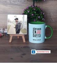 Dayıya Hediye Fotoğraflı Dekoratif Taş, Kupa Bardak Beyaz Hediye (Model 14)