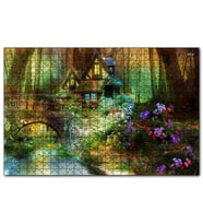Cakapuzzle Ormandaki Sevimli Kulübe Köprü ve Çiçekler  Puzzle Yapboz MDF (Ahşap) (500 Parça)