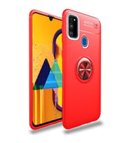 Galaxy M30S Yüzüklü Standlı Manyetikli Kamera Korumalı Kılıf (Kırmızı)