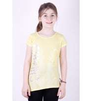 Toontoy Kız Çocuk Yıldız Baskılı Kesik Cep Detaylı Tişört (Sarı)