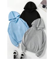 Unisex Düz 3' Lü Baskısız Kapüşonlu Oversize Sweatshirt (Gri)