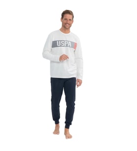 U.S. Polo Assn. Erkek Yuvarlak Yaka Göğüs Baskılı Pijama Takımı (Ekru)