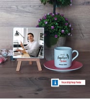 İngilizce Öğretmeni Fotoğraflı Dekoratif Taş, Ahşap Altlıklı Türk Kahvesi Fincanı Hediye (Model 6)