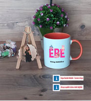 Ebe Kupa Bardak Beyaz ve Fotoğraflı Ahşap Anahtarlık Hediye (Model 13)