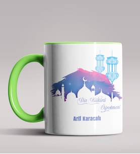 Kişiye Özel Din Kültürü Öğretmeni Tasarımlı Siyah Renk Kupa  (Yeşil)