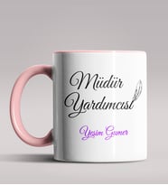 Kişiye Özel Müdür Yardımcısı Tasarımlı Siyah Renk Kupa Bardak 3 (Pembe)