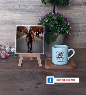 Öğretmenler Günü Hediyesi Fotoğraflı Dekoratif Taş, Ahşap Altlıklı Türk Kahvesi Fincanı Hediye (Model 1)
