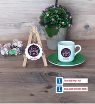 Love Yourself Türk Kahvesi Fincanı Lacivert ve Ahşap Anahtarlık Hediye (Model 6)