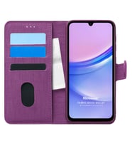 Microsonic Samsung Galaxy A15 Kılıf Fabric Book Wallet Siyah (Mor)