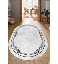 Dijital Baskılı Kaymaz Taban Yıkanabilir Oval Salon Halısı Mutfak Halısı Yolluk NDO-HY-1104 (Antrasit)