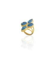 Kadir Jewellery 22 Ayar Altın Kaplama Zirkon Taşlı Kadın Vintage Yüzük (Koyu Mavi)