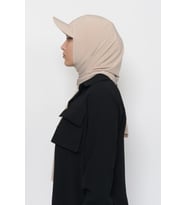 Pratik Şapkalı Likra Şal (Koyu Krem)