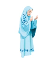 Kız Çocuk Namaz Elbisesi Yıldız Baskılı Uzun Başörtülü (Turkuaz)