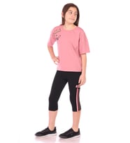 Toontoy Kız Çocuk Smile Keep Baskılı Kaprili Takım (Gül Kurusu)