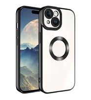 Apple iPhone 15 Plus Kılıf Logo Yeri Açık Kamera Lens Korumalı Renkli Kenarlı Şeffaf Silikon (Siyah)