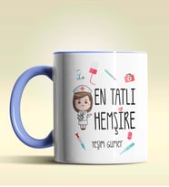 Kişiye Özel En Tatlı Hemşire Tasarımlı Turuncu Kupa Bardak (Mavi)