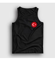 Presmono Unisex Beyaz Türk Bayrağı Ay Yıldız Yuvarlak Logolu Atlet 444730tt (Siyah)